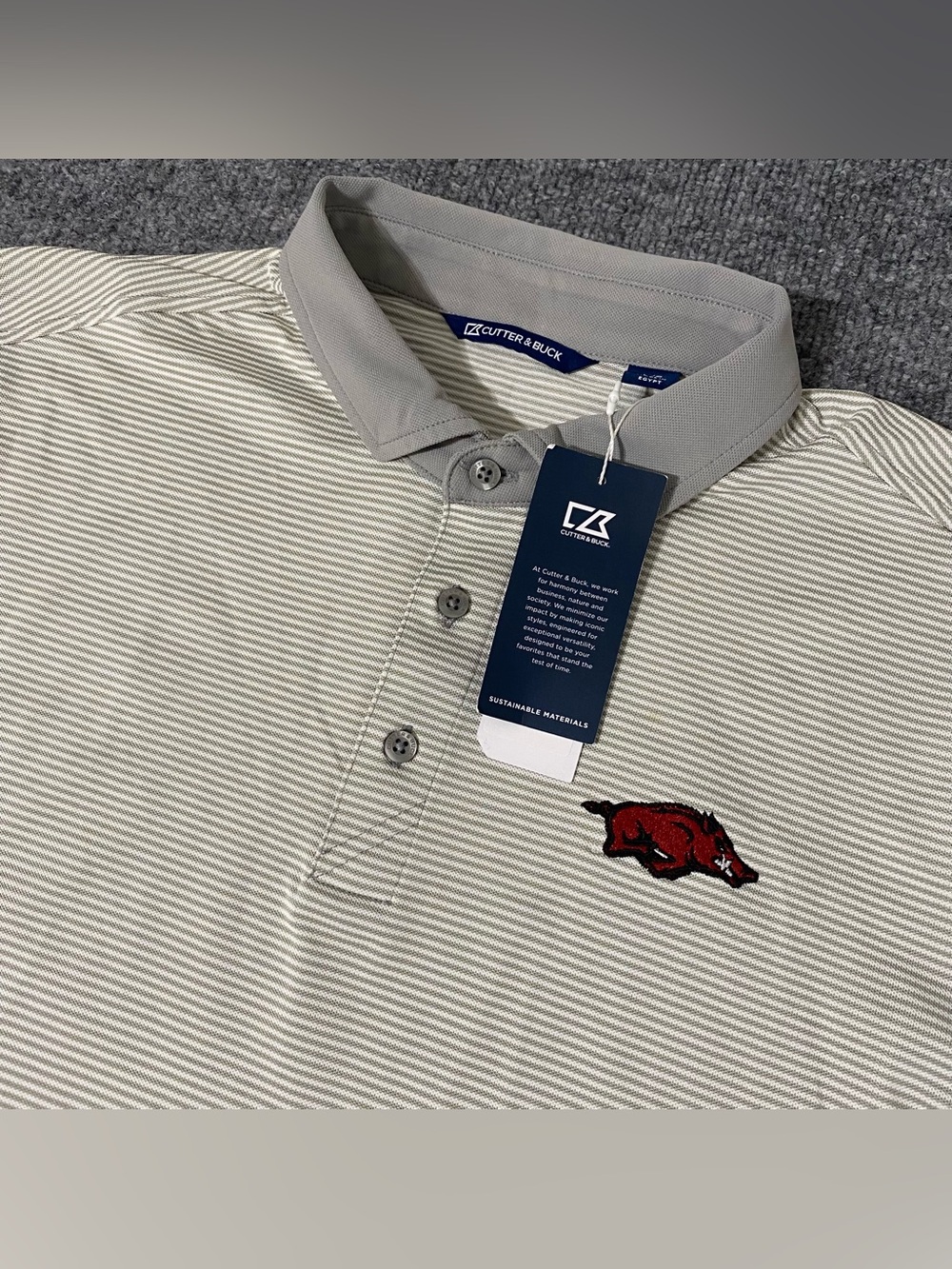 Arkansas Razorbacks Cutter & Buck Virtue Eco Micro Stripe Mens L Polo NWT